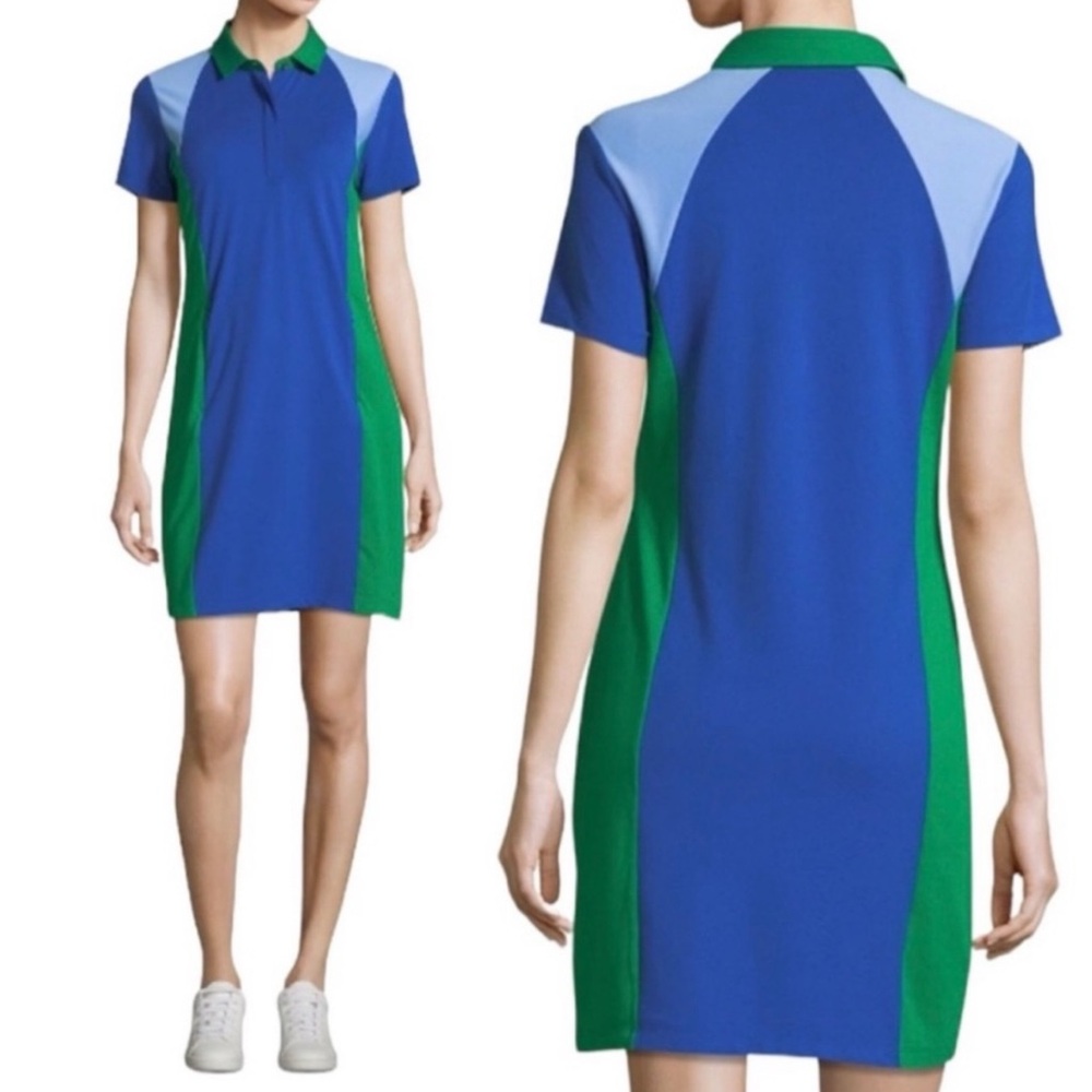 Tory Burch Sport Colorblock Pique Polo Dress Green Blue